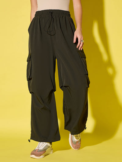 Women Loose Fit Parachute Trousers | High Waist Cargo Trouser Pant-3530-3443