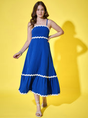 Ruffled Trim Flowy Maxi Women’s Dress with Spaghetti Straps-3567-3567
