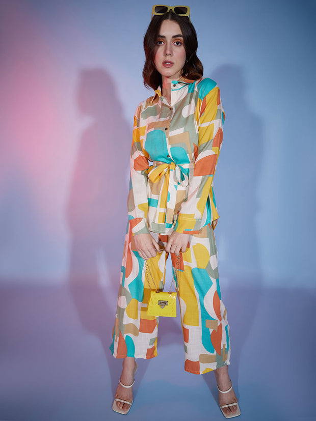 Geometric Print Colorful Rayon Women's 2 Piece Outfits |Shirt Palazzo Set| Co-Ord Set-3334N1