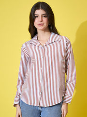 Women’s Striped Cotton Oversized Long Sleeve Button-Down Shirt-3572-3590