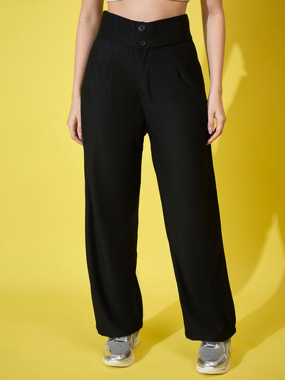 Cotton Ribbed Non-Stretchable Women’s Trouser Pant with High Waist-3592-3593