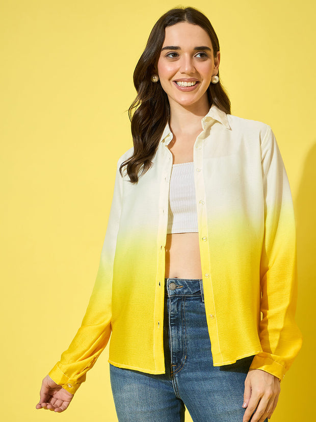 Women’s Ombre Style Crepe Oversized Long Sleeve Button-Down Shirt-3578-3578