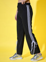 Sporty Women Track Pant with Side Stripes, Elasticated, and Ankle Tie Detail-3561-3561