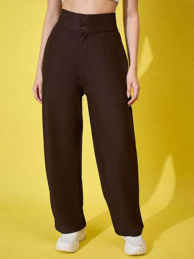 Cotton Ribbed Non-Stretchable Women’s Trouser Pant with High Waist-3593-3593