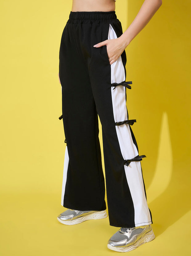 Women Wide Leg Trouser Pants with Side Bow Design-3582-3582