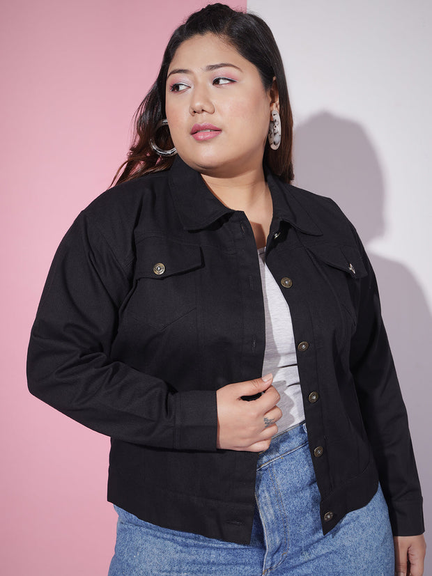 Twill Denim Plus Size Women Regular Jacket-2632PLUS