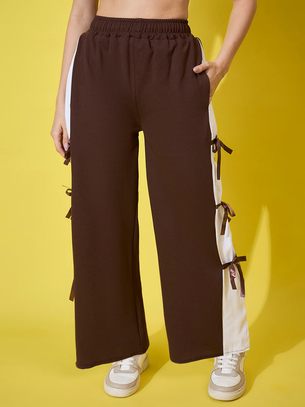 Women Wide Leg Trouser Pants with Side Bow Design-3582-3582