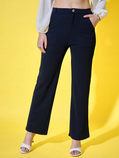 Full Length Solid Straight Fit Women’s Formal Trouser Pant-3554-3554