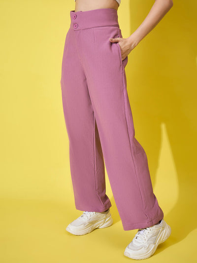 Cotton Ribbed Non-Stretchable Women’s Trouser Pant with High Waist-3591-3593