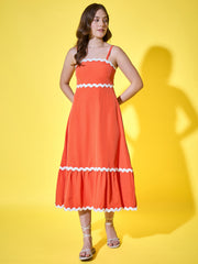Ruffled Trim Flowy Maxi Women’s Dress with Spaghetti Straps-3567-3567