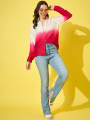 Women’s Ombre Style Crepe Oversized Long Sleeve Button-Down Shirt-3578-3578