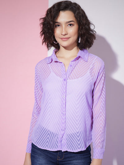 Chiffon Self Design Button Front Women Casual Shirt-3302