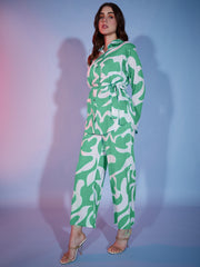 Abstract Print Rayon Women's 2 Piece Dress | Shirt Palazzo Set |Co-Ord Set-3333