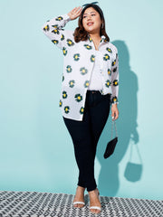 Georgette Relaxed Fit Floral Print Women Plus Size Casual Long Shirt-3052PS