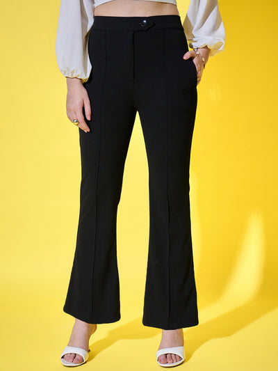 Pleated High-Rise Wide-Leg Black Women’s Formal Trouser Pants-3553