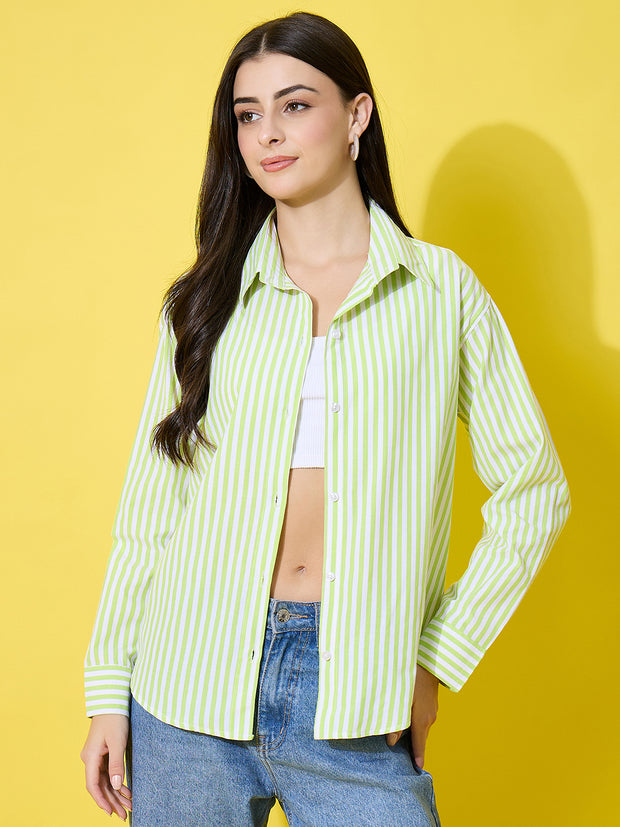 Women’s Striped Cotton Oversized Long Sleeve Button-Down Shirt-3589-3590
