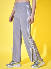 Sporty Women Track Pant with Side Stripes, Elasticated, and Ankle Tie Detail-3561-3561