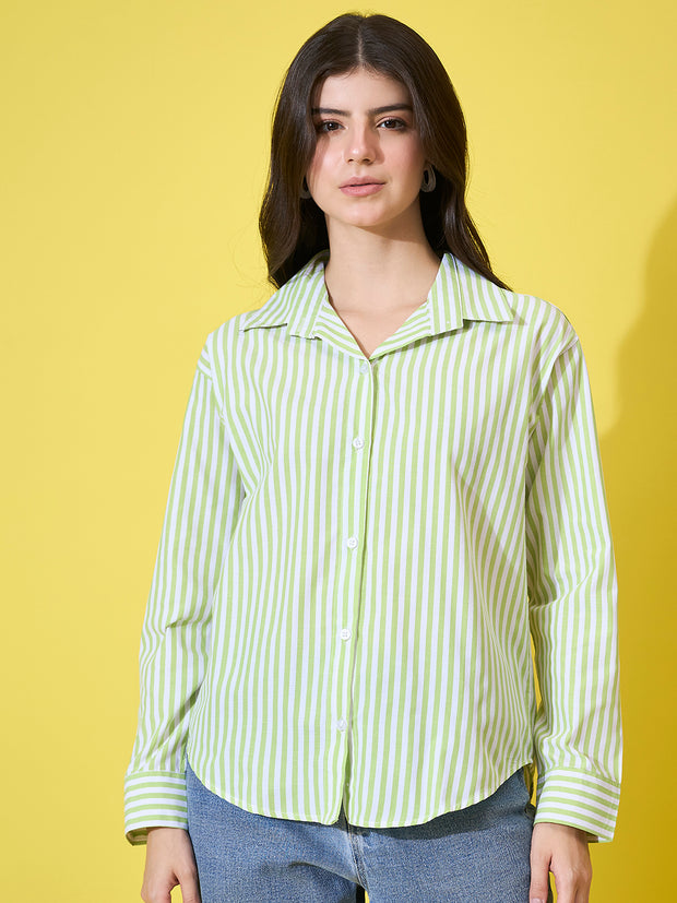 Women’s Striped Cotton Oversized Long Sleeve Button-Down Shirt-3574-3590