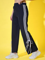 Sporty Women Track Pant with Side Stripes, Elasticated, and Ankle Tie Detail-3561-3561