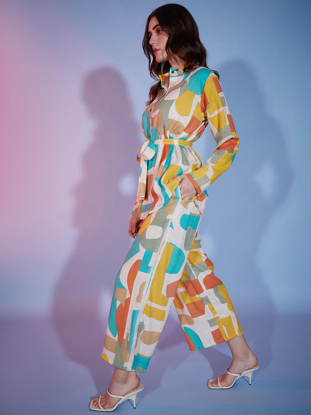 Geometric Print Colorful Rayon Women's 2 Piece Outfits |Shirt Palazzo Set| Co-Ord Set-3334N1