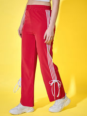 Sporty Women Track Pant with Side Stripes, Elasticated, and Ankle Tie Detail-3561-3561
