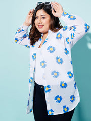 Georgette Relaxed Fit Floral Print Women Plus Size Casual Long Shirt-3052PS