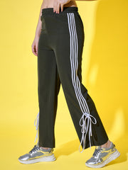 Sporty Women Track Pant with Side Stripes, Elasticated, and Ankle Tie Detail-3561-3561