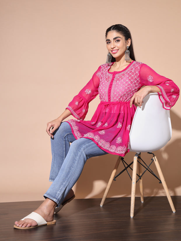 Buy Maroon & White Gota Patti Lucknowi Chikankari Casual Cotton Kurti  Online at Kiko Clothing