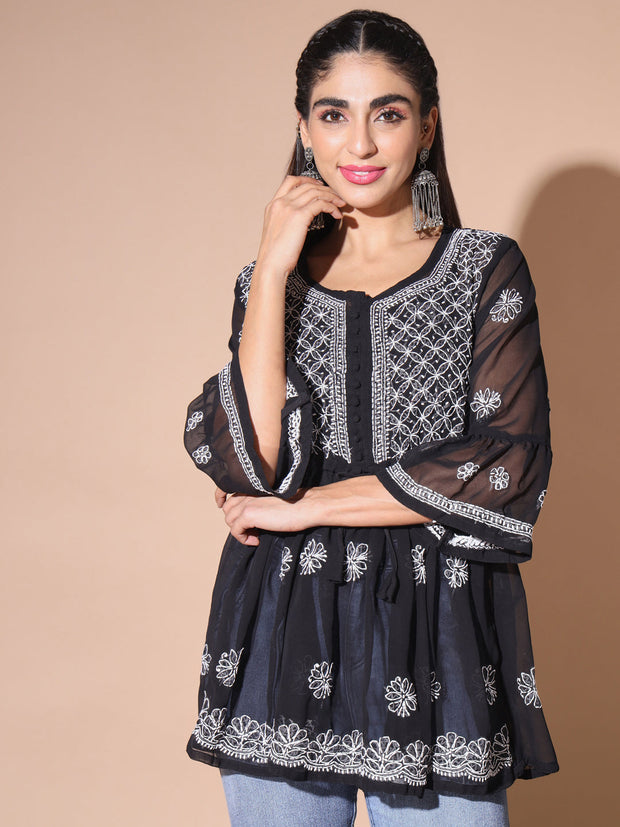 Indian Traditional Lucknowi Hand-Embroidered Short Kurti/Top/Tunic for  Women | eBay