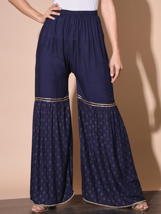 Sharara Palazzo Pant with Pearl Embellished and Lace Detail-3075-3079