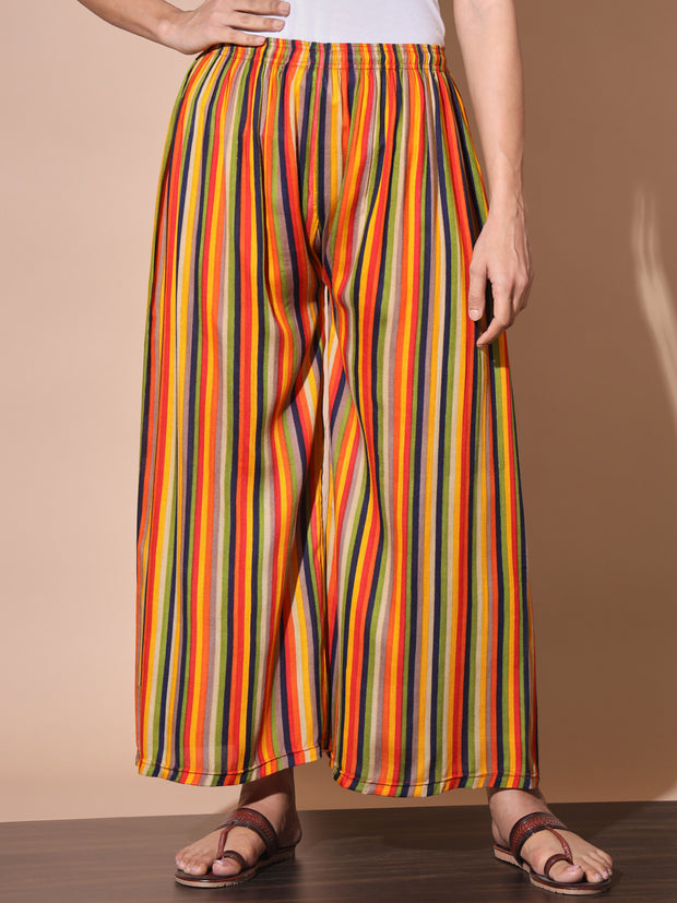 Striped Rainbow Palazzo Pant for Women-3080
