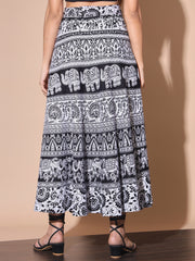 Cotton Wrap Around Animal Printed Women Long Skirt-3081