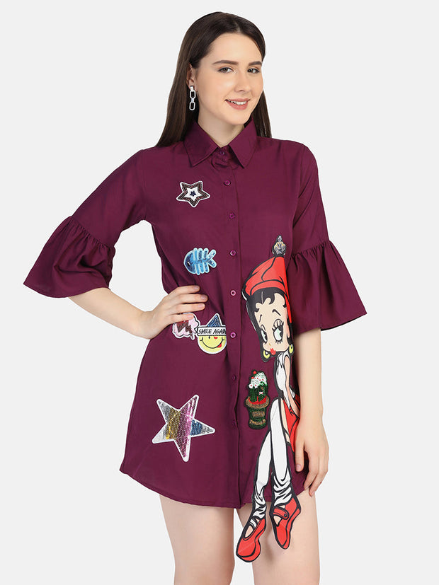 Crepe Printed Women Long Shirt-2963-2963