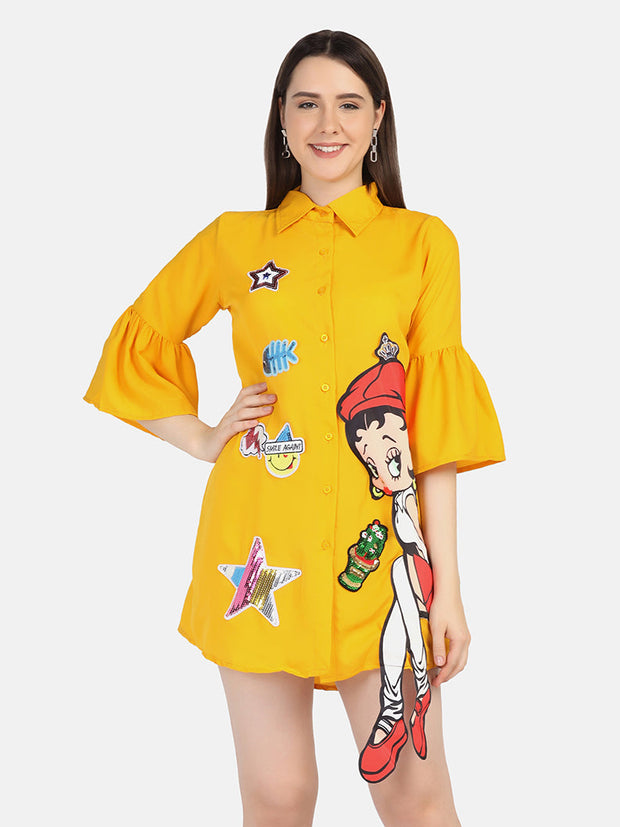 Crepe Printed Women Long Shirt-2962-2963