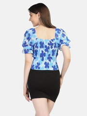 Georgette Flower Print V Neck Short Women Top-2964-2968