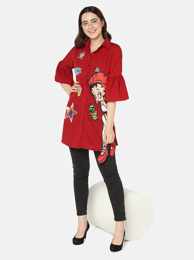 Crepe Printed Women Long Shirt-2958B-2963B