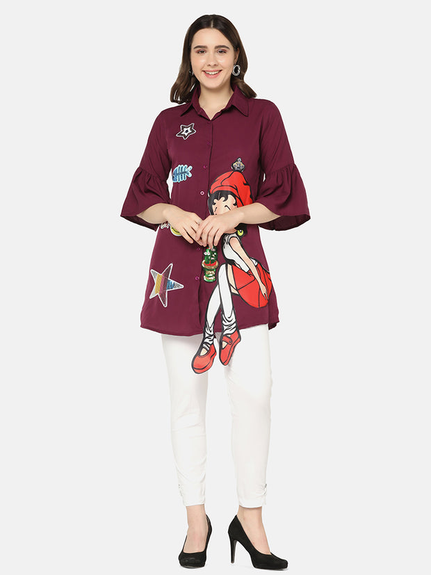 Crepe Printed Women Long Shirt-2958B-2963B