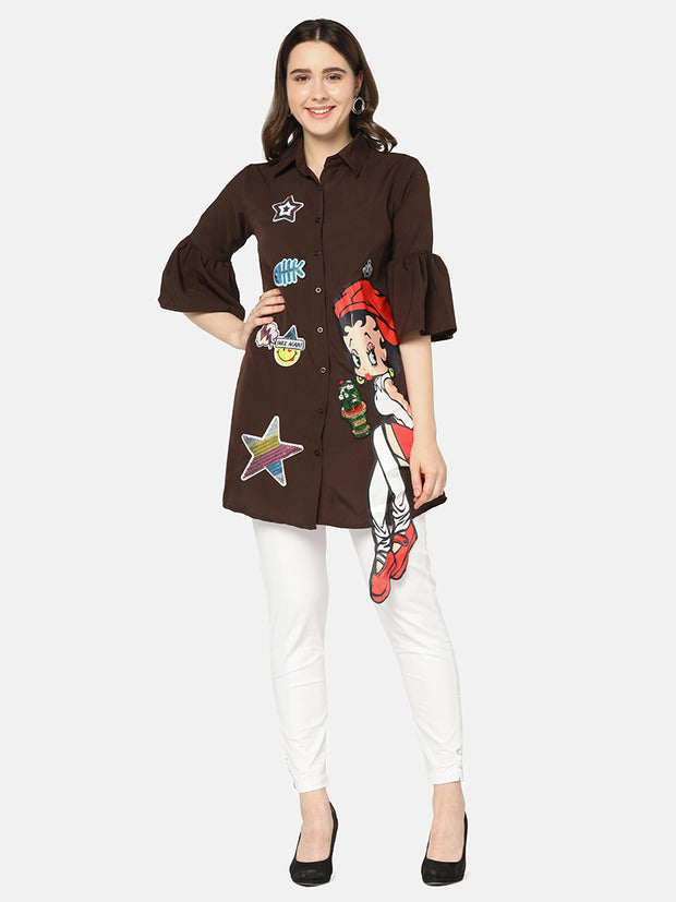 Crepe Printed Women Long Shirt-2958B-2963B