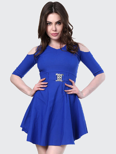 Royal Shoulder-Cut Cotton Lycra Short Party Dress-1905