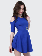 Royal Shoulder-Cut Cotton Lycra Short Party Dress-1905