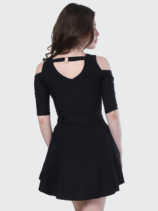 Elegant Black shoulder cut party dres