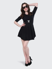 Black shoulder cut women dress