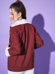 Twill Denim Women Long Fur Jacket-3193