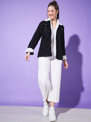 Twill Denim Women Long Fur Jacket-3191