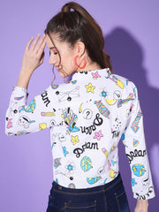 White Toko Twill Printed Women Jacket-3082B