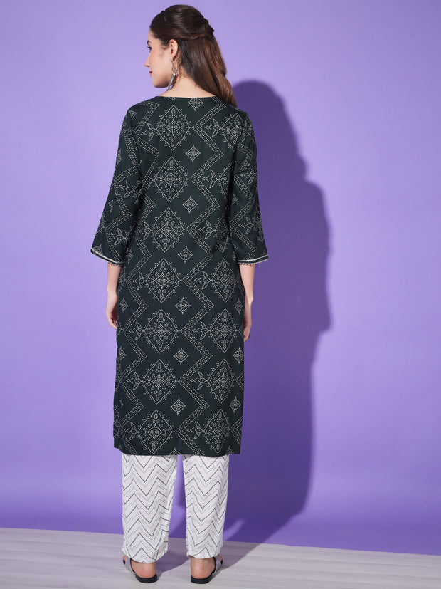 Rayon Ethnic Printed Women Jaipuri Kurta Pyjama Set-3187