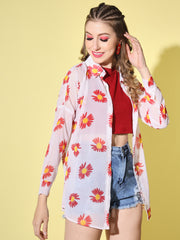 Georgette Floral Print Women Long Shirt-3050-3053