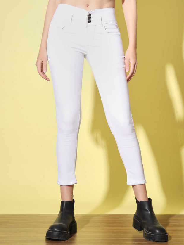 Denim High Waist Button Front Women Skinny Jeans-3030-3030