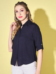 Rayon Solid Button Front Women Formal Shirt-3039-3039