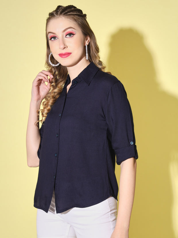 Rayon Solid Button Front Women Formal Shirt-3037-3039